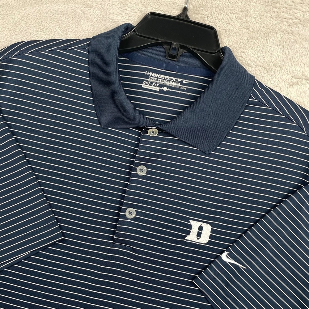 Nike Polo Shirt Mens Large Blue Striped Duke Blue Devils College Dri-Fit NCAA